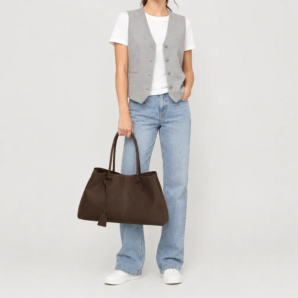 Sac hobo femme en faux daim - cafe