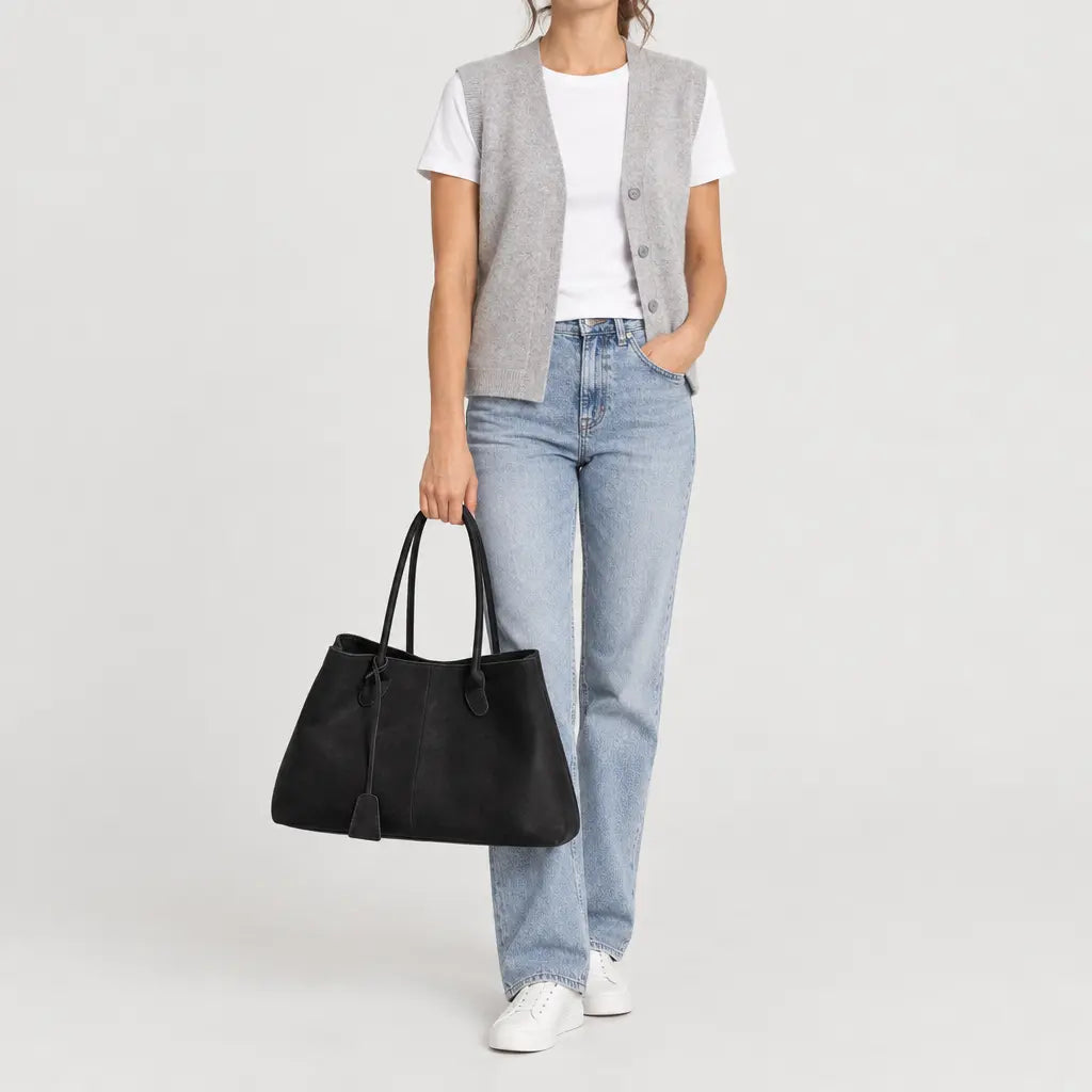 Sac hobo femme en faux daim - noir