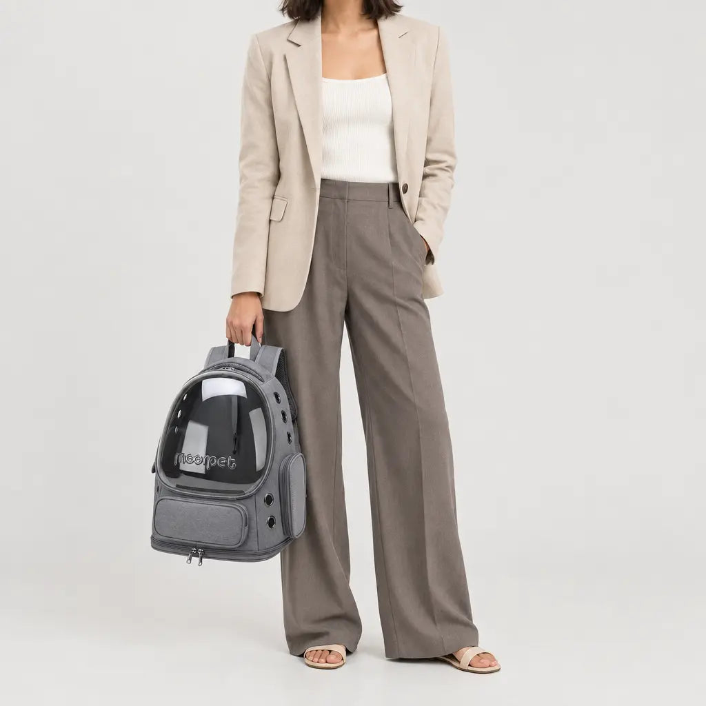Sac de transport chat transparent - gris