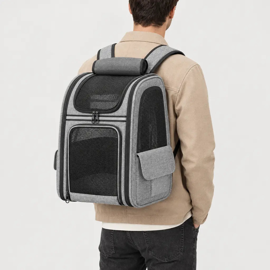 Sac de transport chat en filet - gris