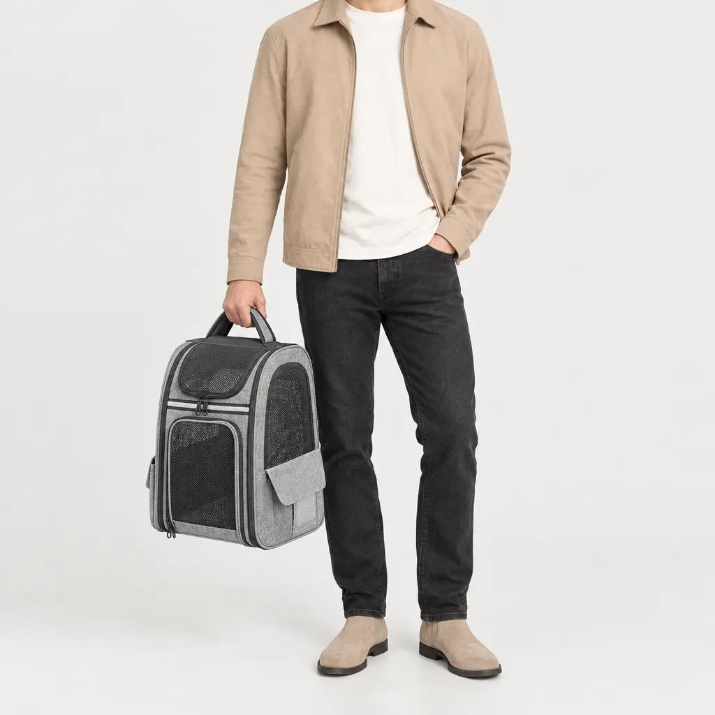 Sac de transport chat en filet - gris