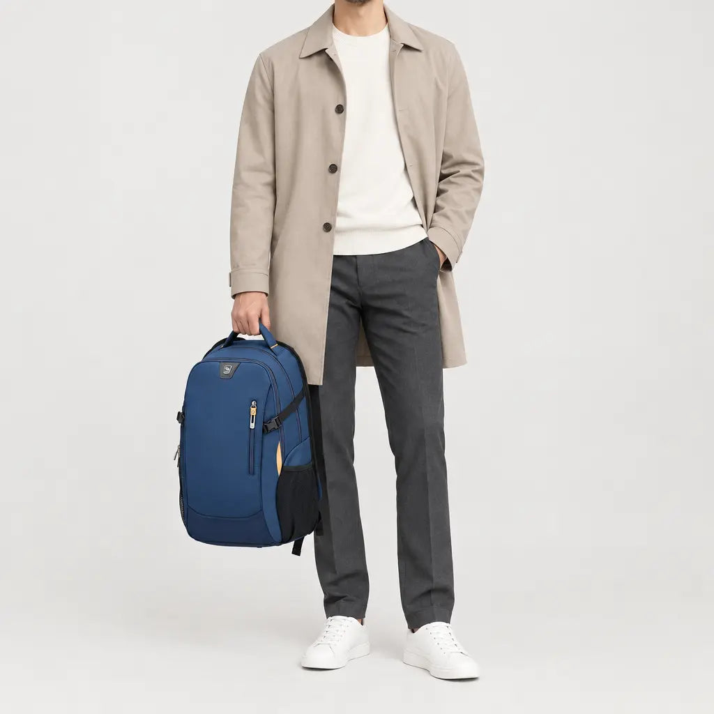 Sac ordinateur homme en nylon - bleu