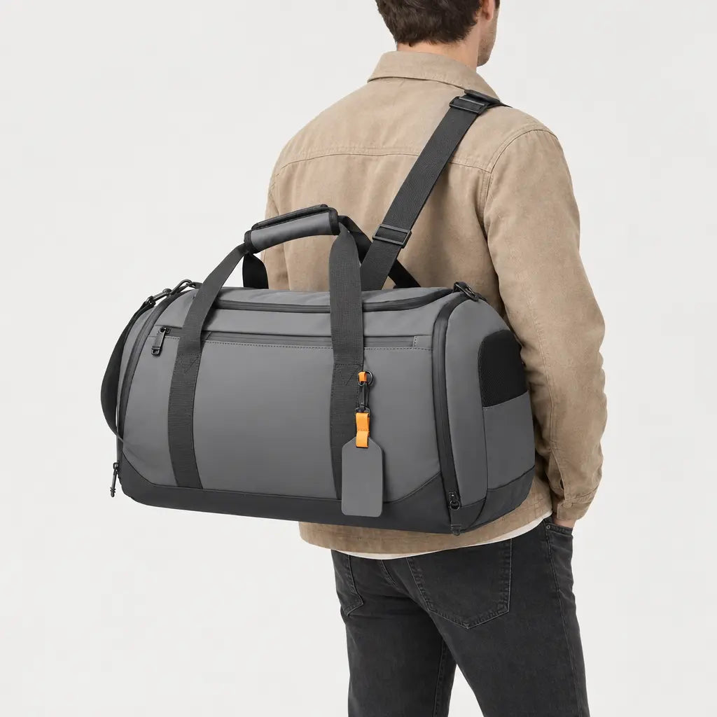 Sac de voyage week-end homme à compartiments - gris