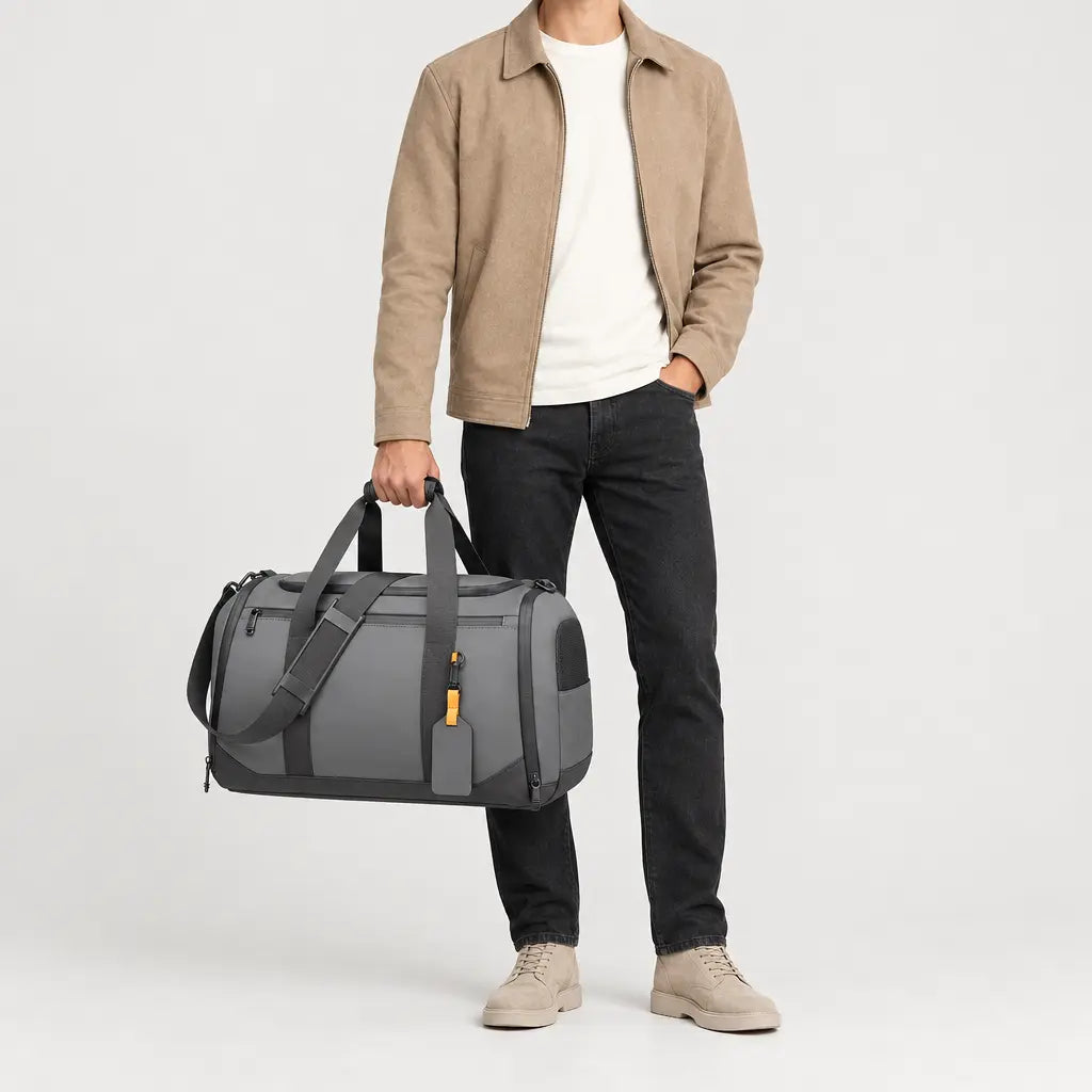 Sac de voyage week-end homme à compartiments - gris