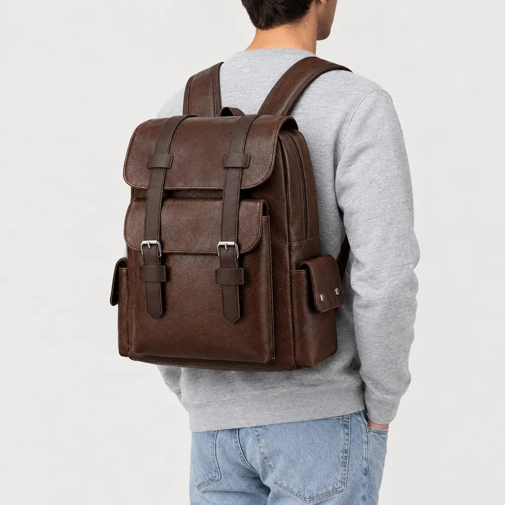 Sac à dos homme pour ordinateur - marron-fonce