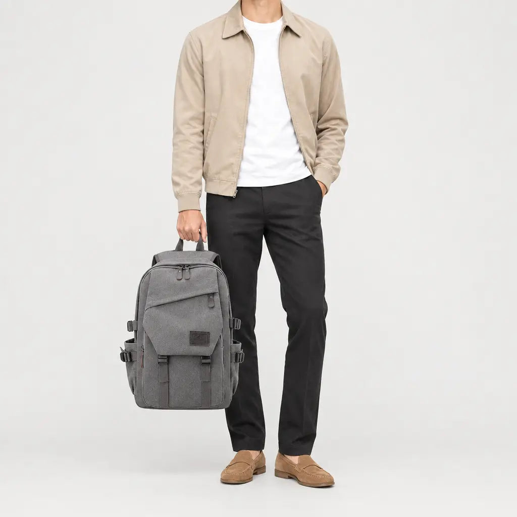 Sac à dos voyage homme à compartiments - gris