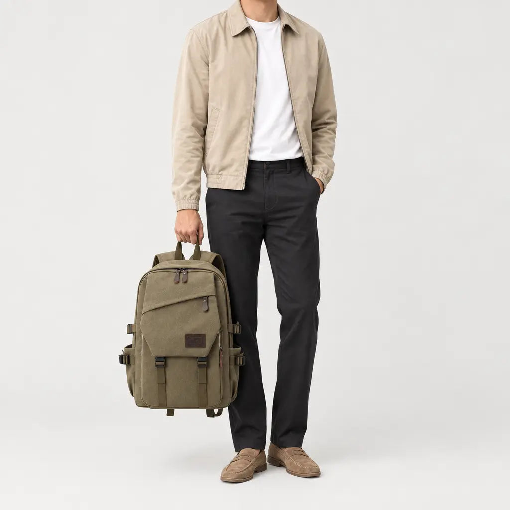 Sac à dos voyage homme à compartiments - kaki