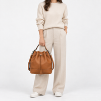 Sac seau femme en cuir plissé - marron
