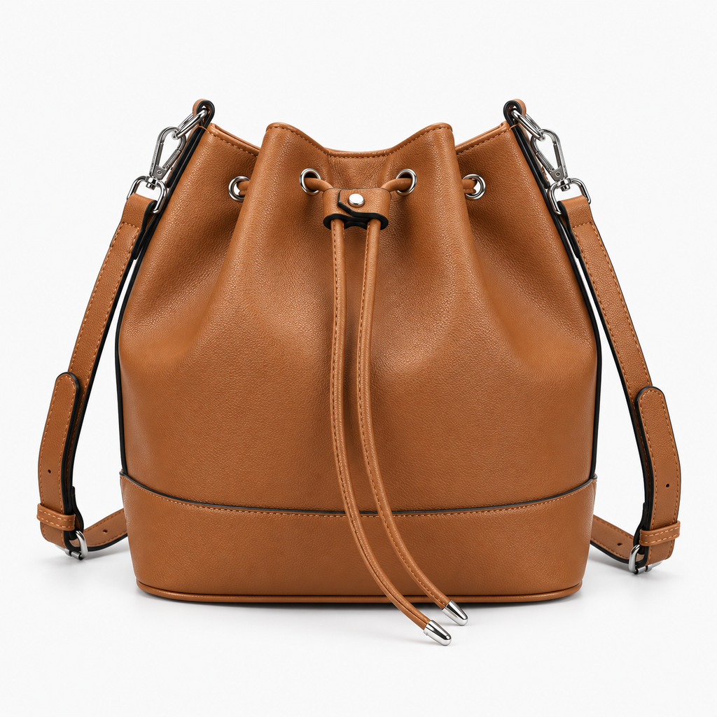 Sac seau femme en cuir plissé - marron