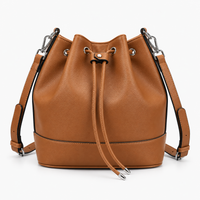 Sac seau femme en cuir plissé - marron