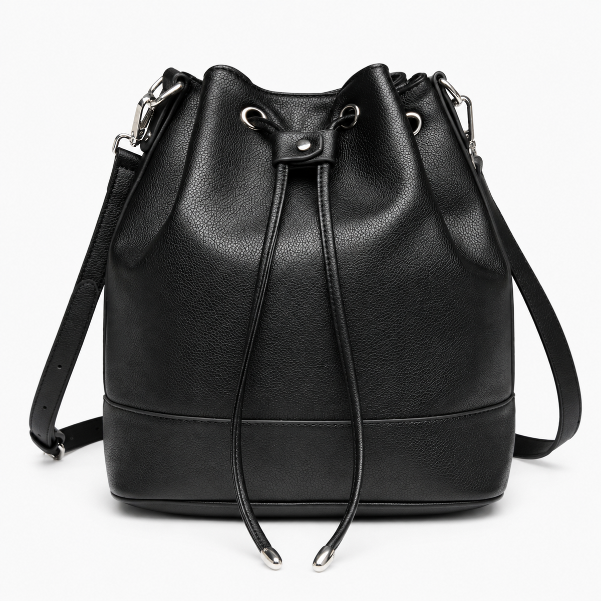 Sac seau femme en cuir plissé - noir