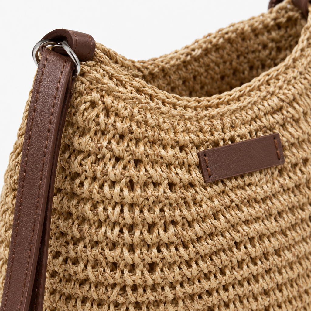 Sac bandoulière de plage en paille - kaki fonce