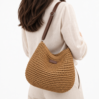 Sac bandoulière de plage en paille - kaki fonce