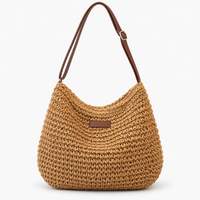Sac bandoulière de plage en paille - kaki fonce