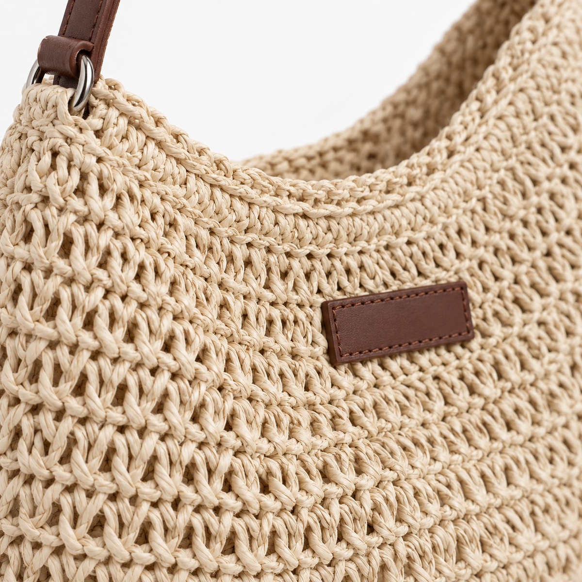 Sac bandoulière de plage en paille - beige