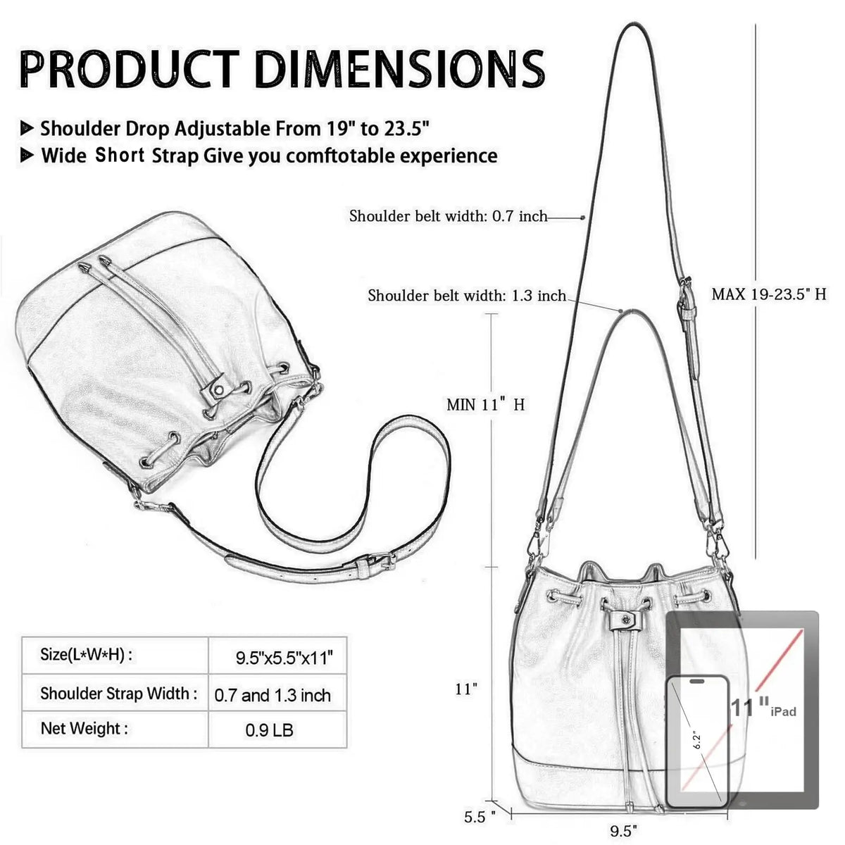 Sac seau femme en cuir plissé