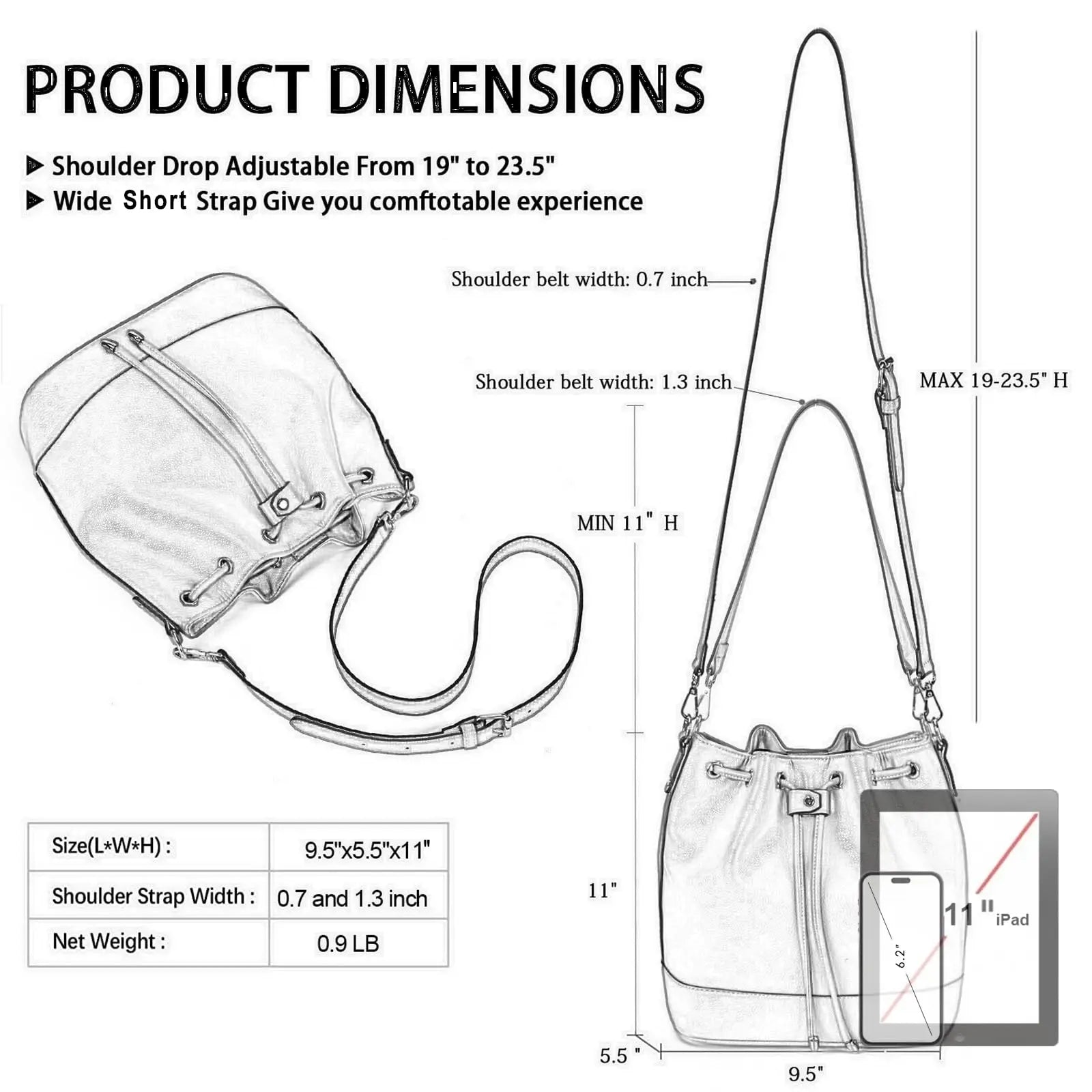 Sac seau femme en cuir plissé