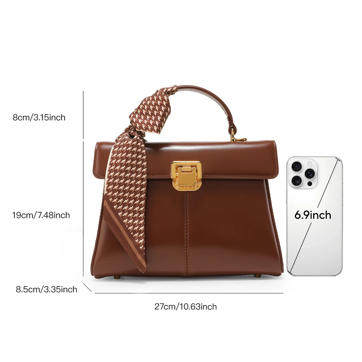 Sac à main femme en cuir véritable avec foulard
