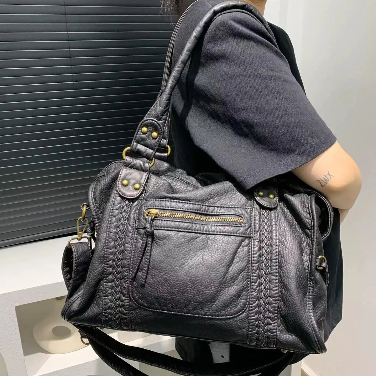 Sac bandoulière femme en cuir lavé