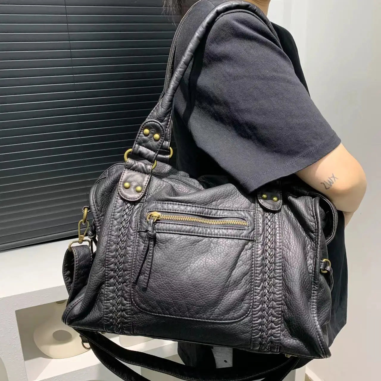 Sac bandoulière femme en cuir lavé