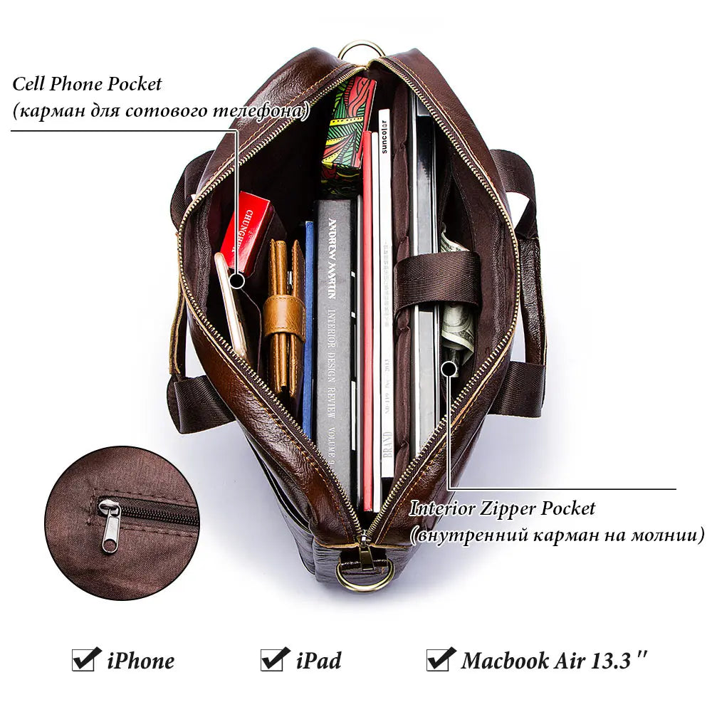 Sac ordinateur homme en cuir véritable