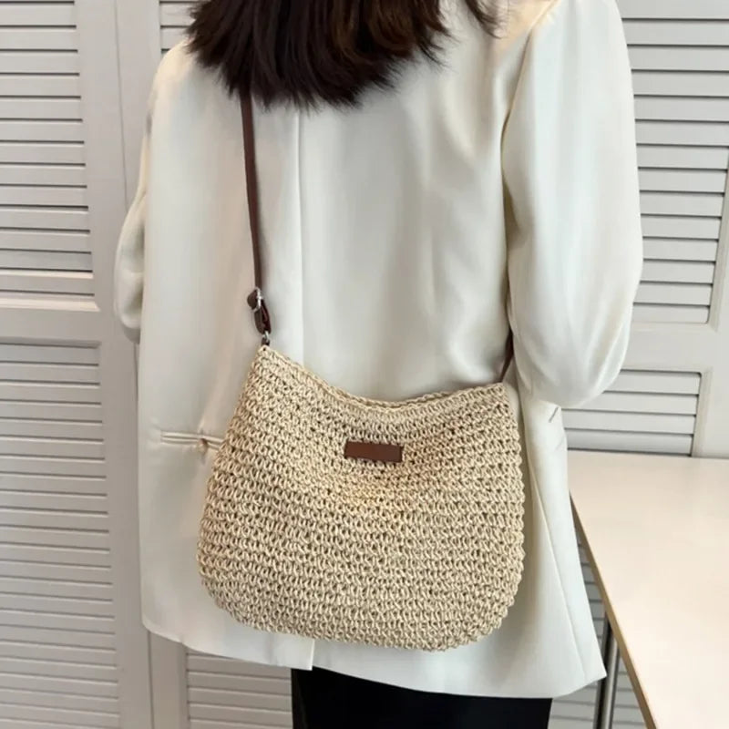Sac bandoulière de plage en paille
