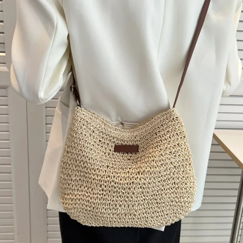 Sac bandoulière de plage en paille