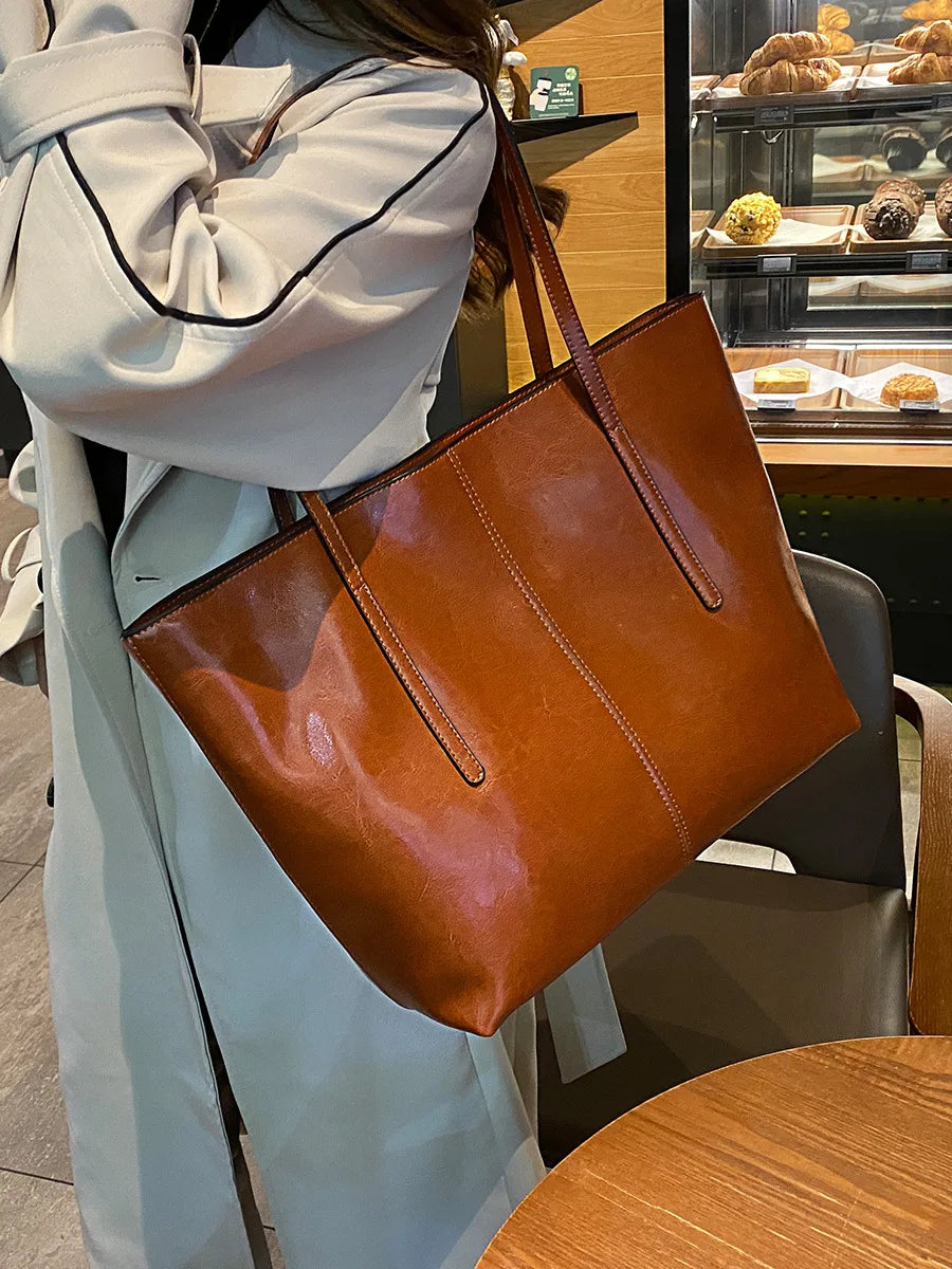 Sac cabas femme en cuir véritable zippé