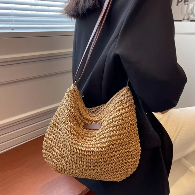 Sac bandoulière de plage en paille
