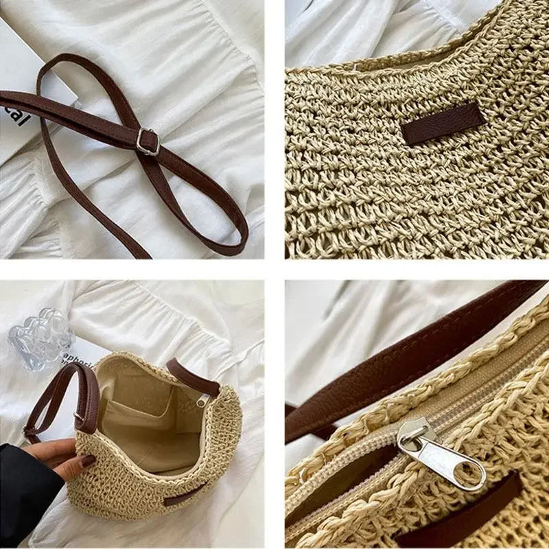 Sac bandoulière de plage en paille
