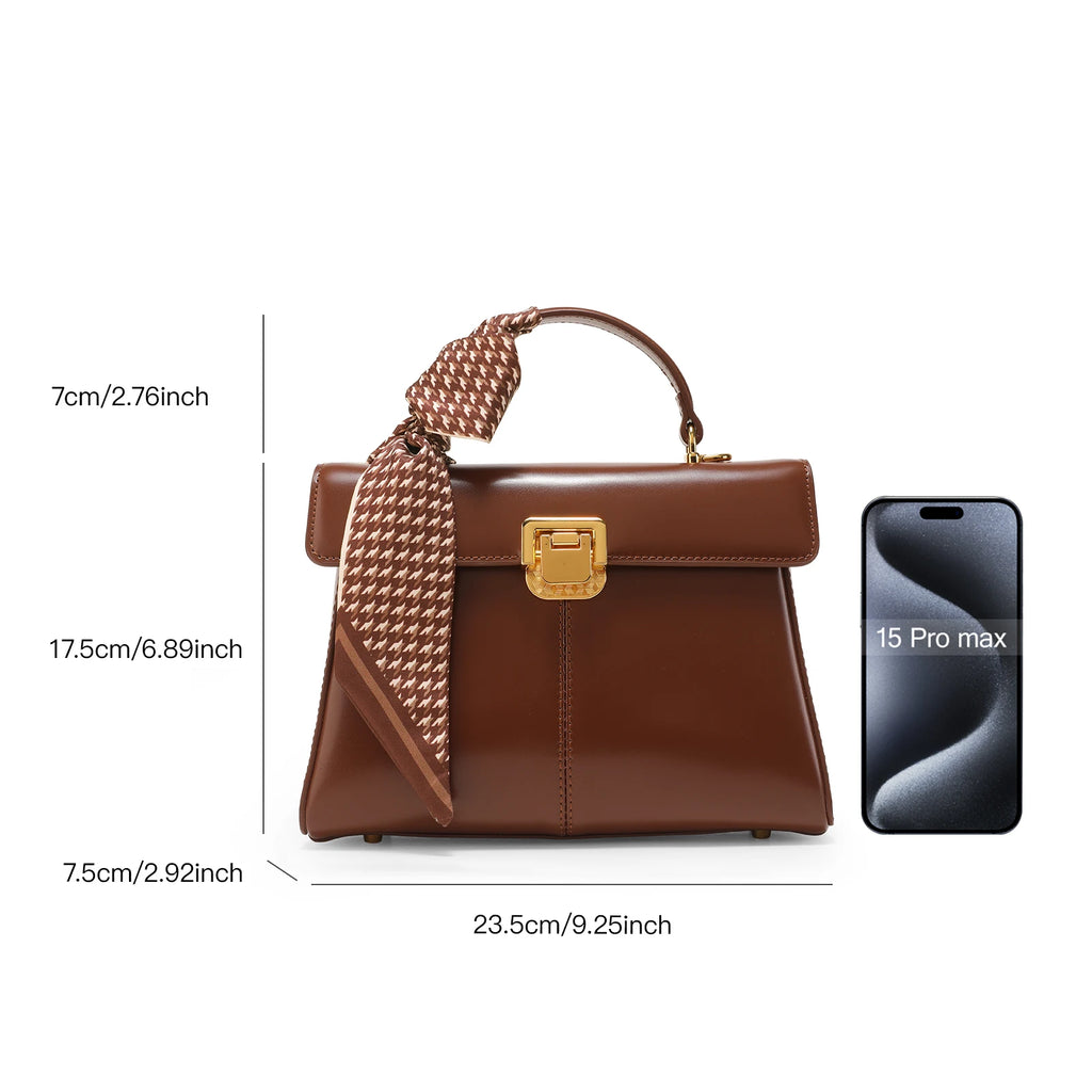 Sac à main femme en cuir véritable avec foulard