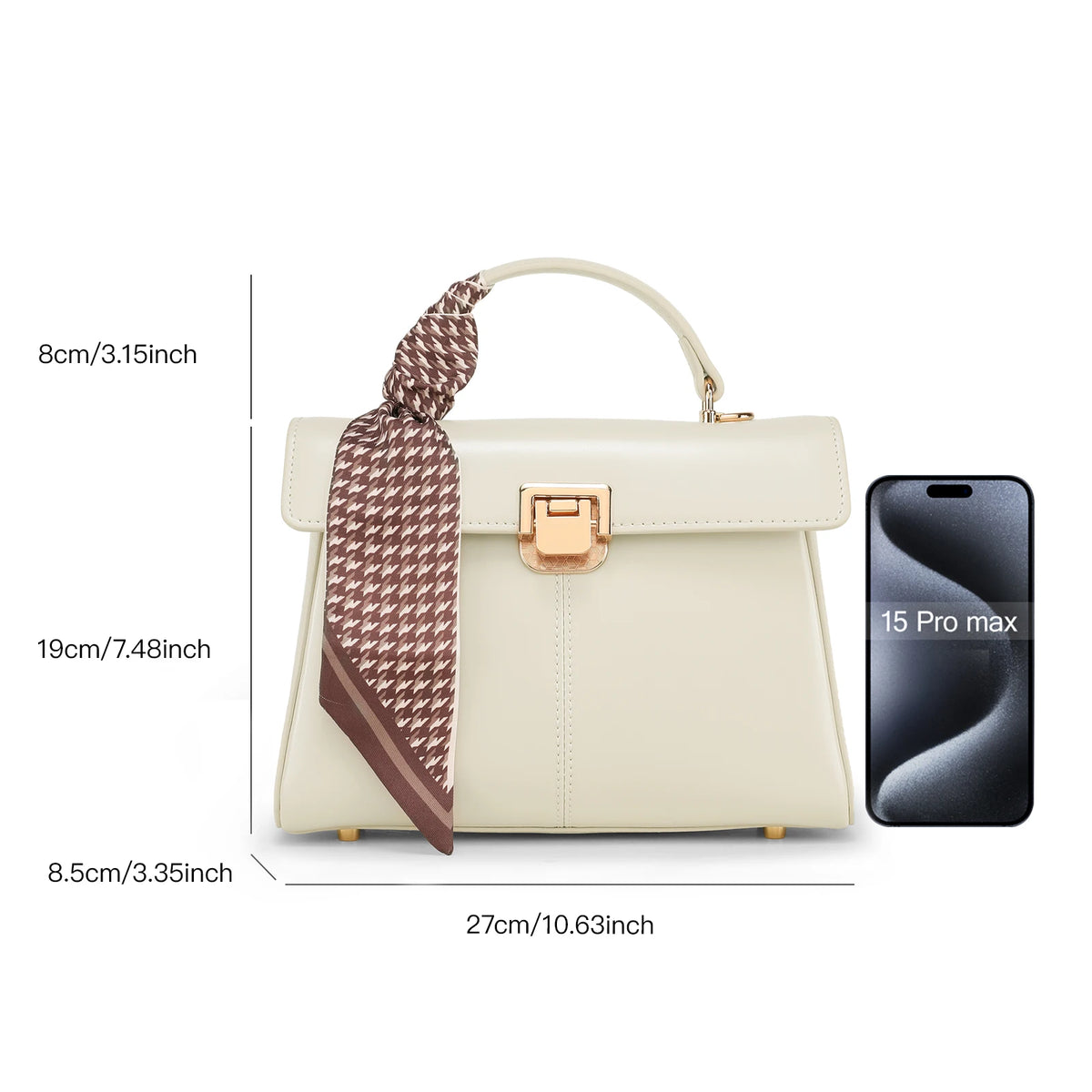 Sac à main femme en cuir véritable avec foulard