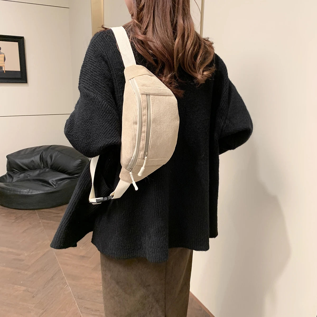 Sac banane femme en velours côtelé