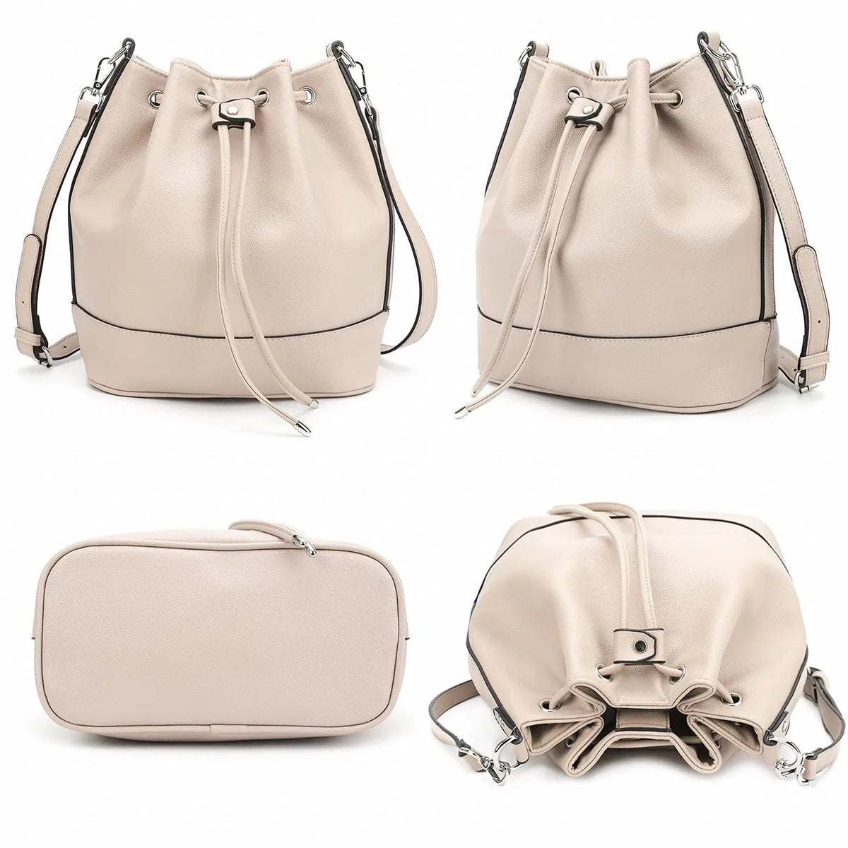 Sac seau femme en cuir plissé