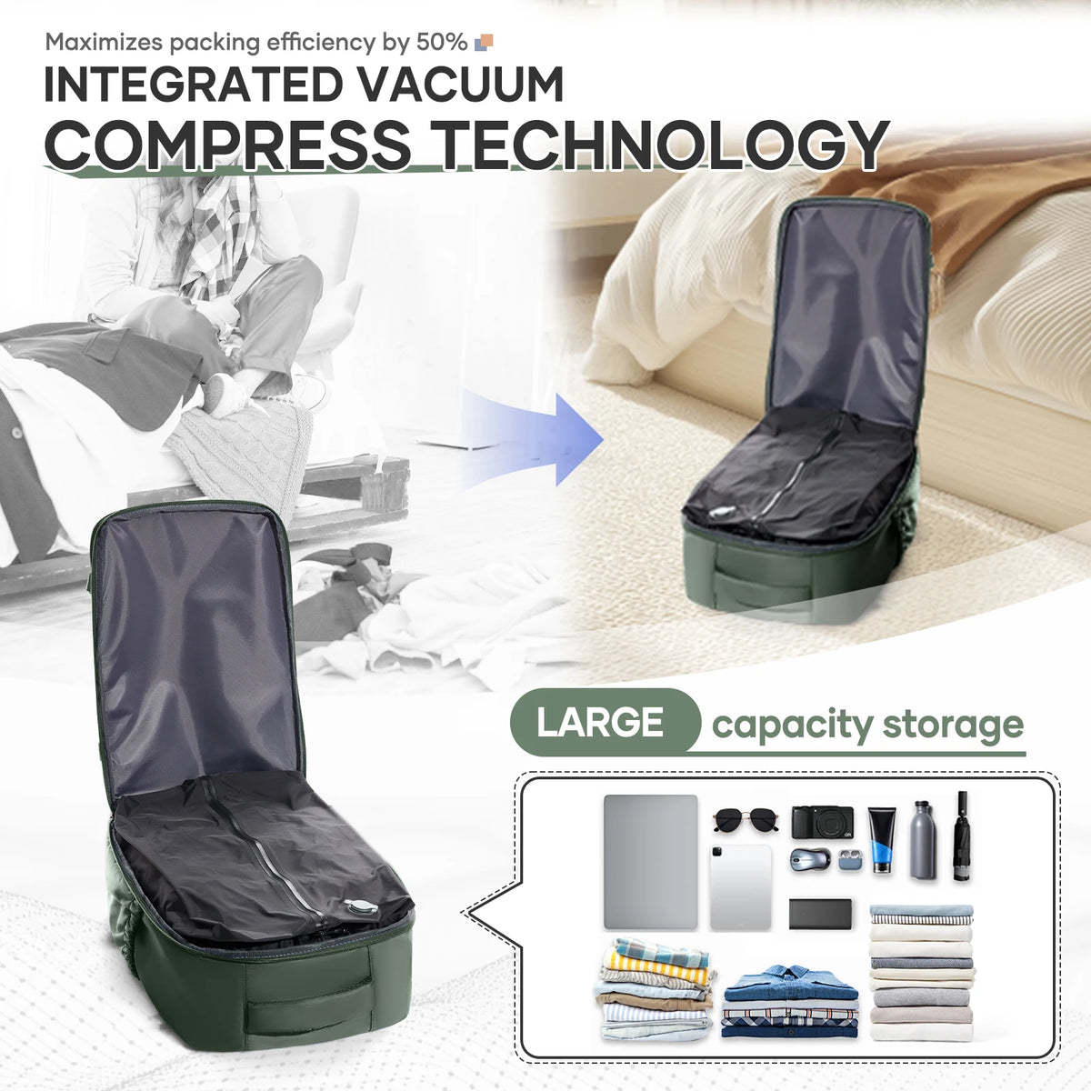 Sac à dos cabine à compression sous vide