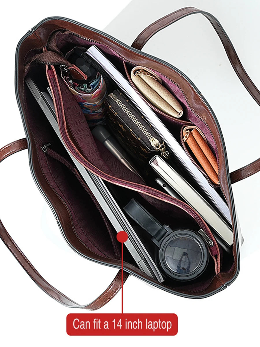 Sac cabas femme en cuir véritable zippé