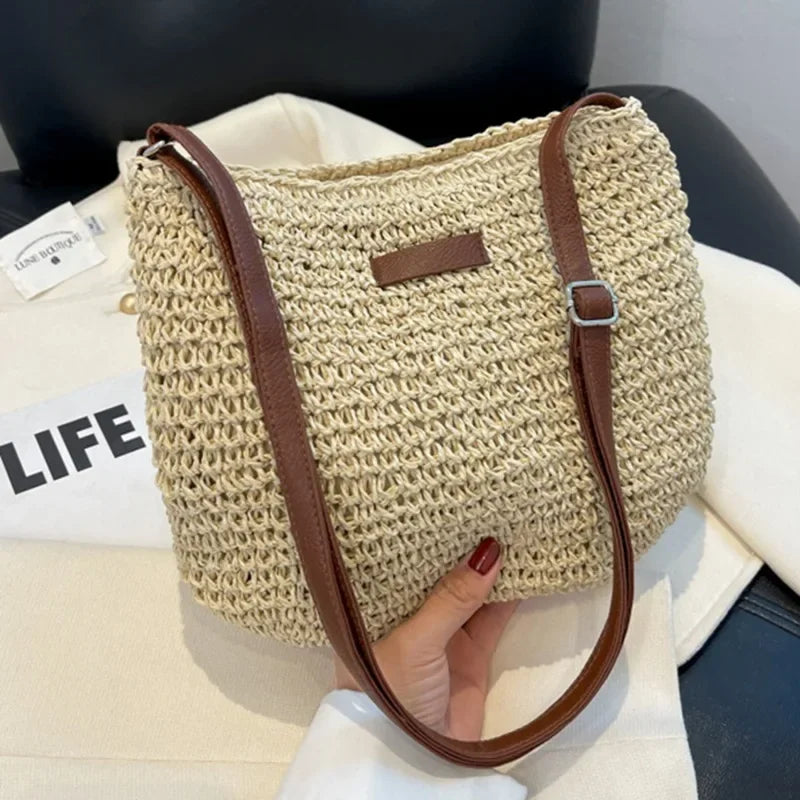 Sac bandoulière de plage en paille