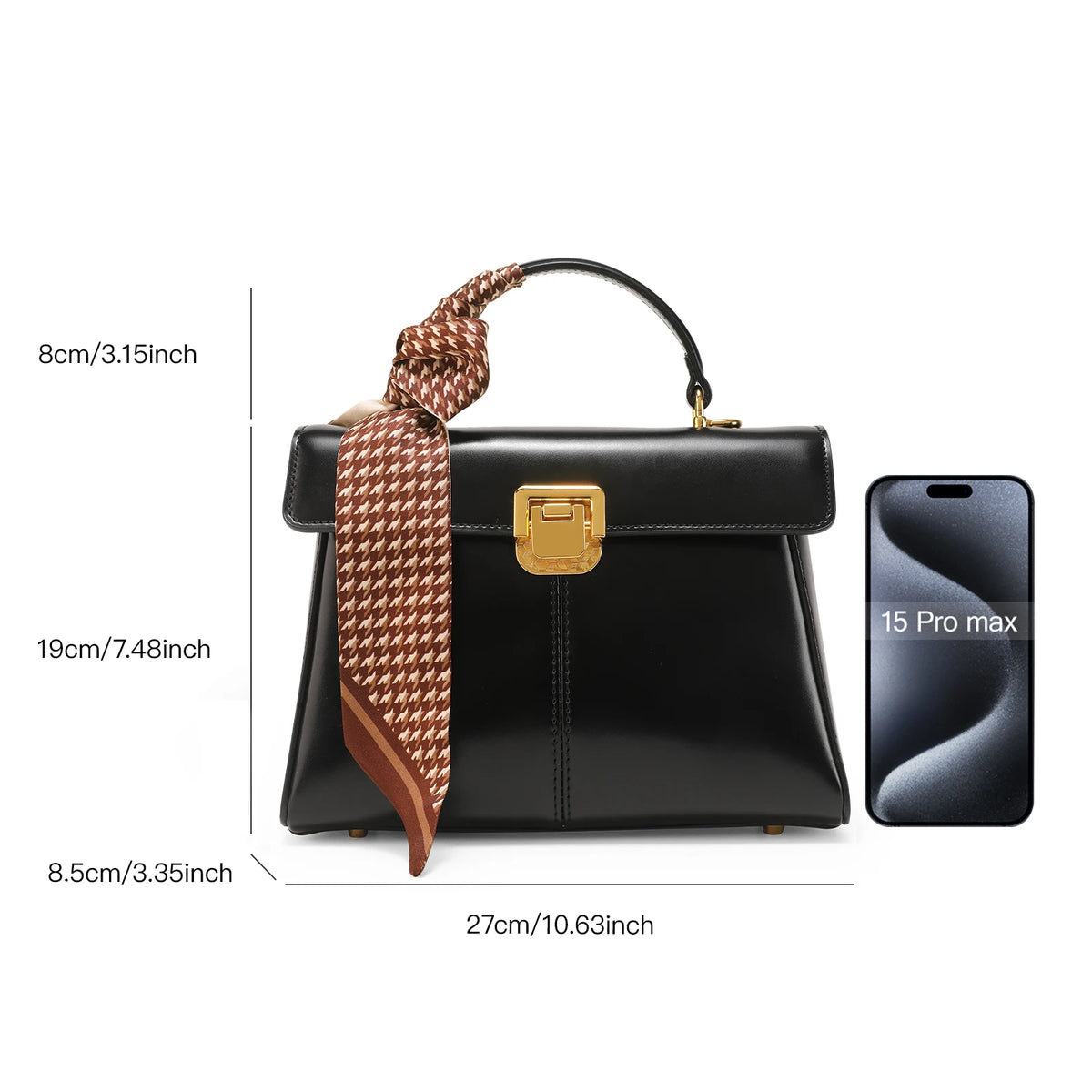 Sac à main femme en cuir véritable avec foulard