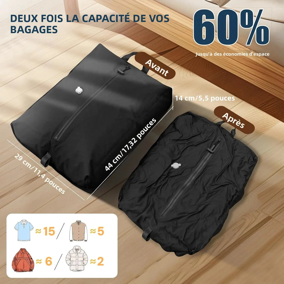 Sac sous vide de voyage avec pompe