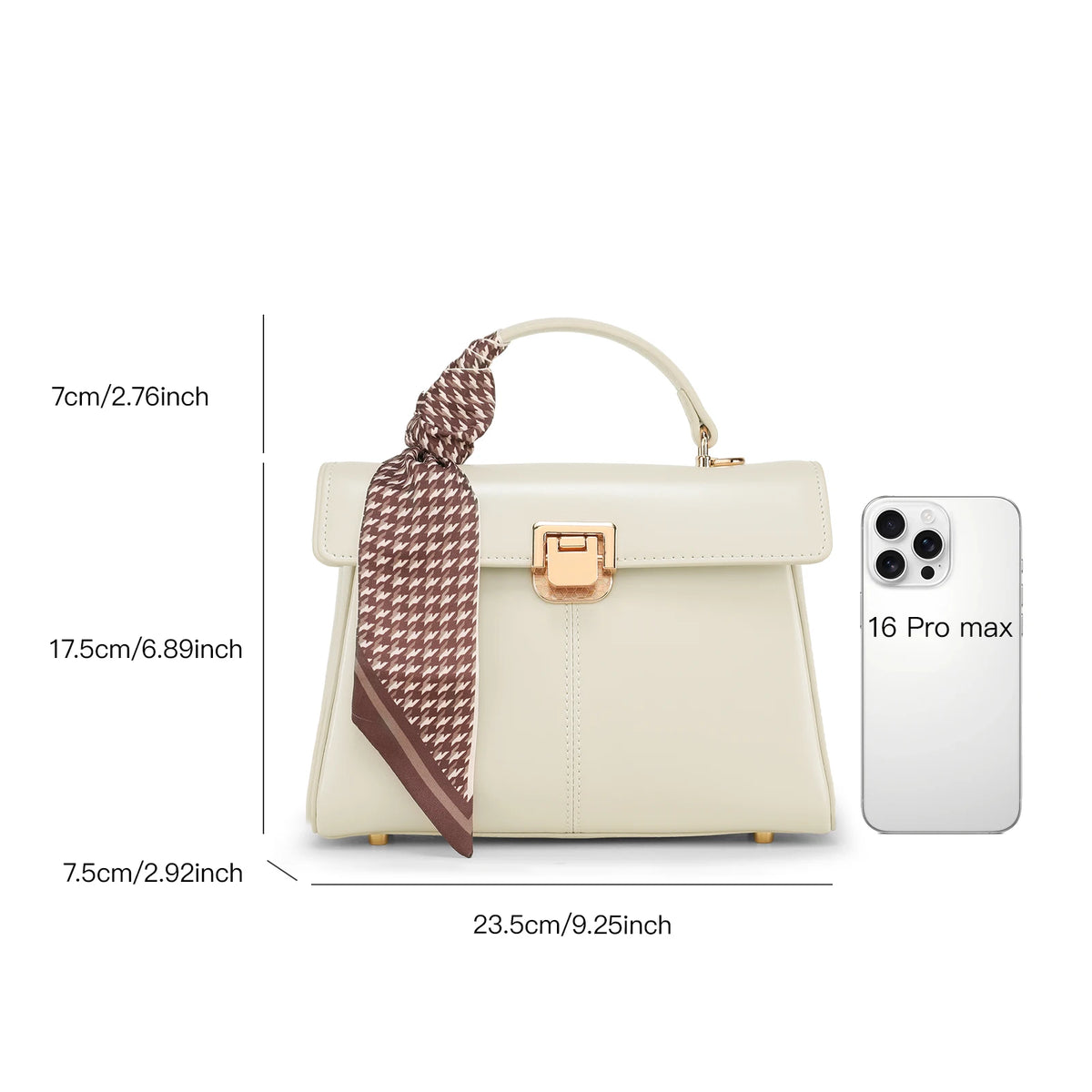 Sac à main femme en cuir véritable avec foulard