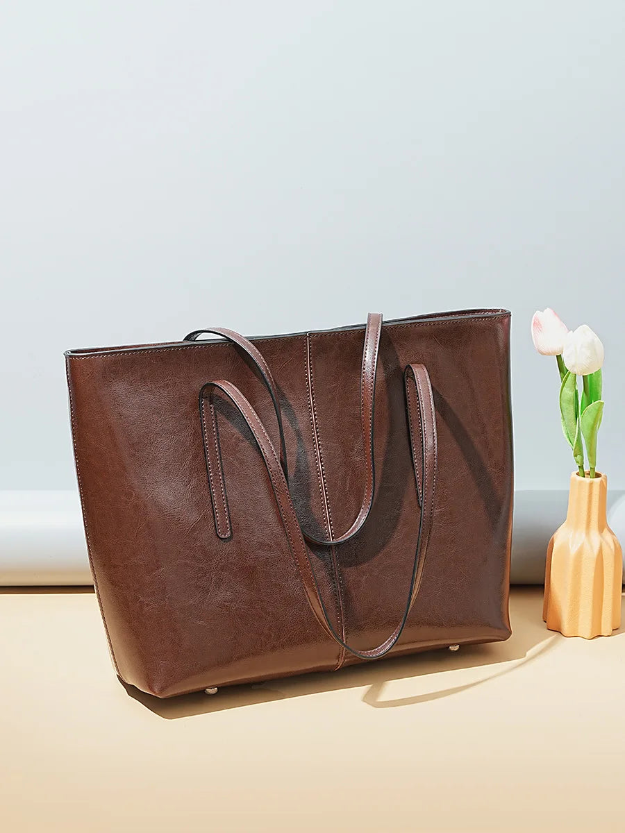 Sac cabas femme en cuir véritable zippé