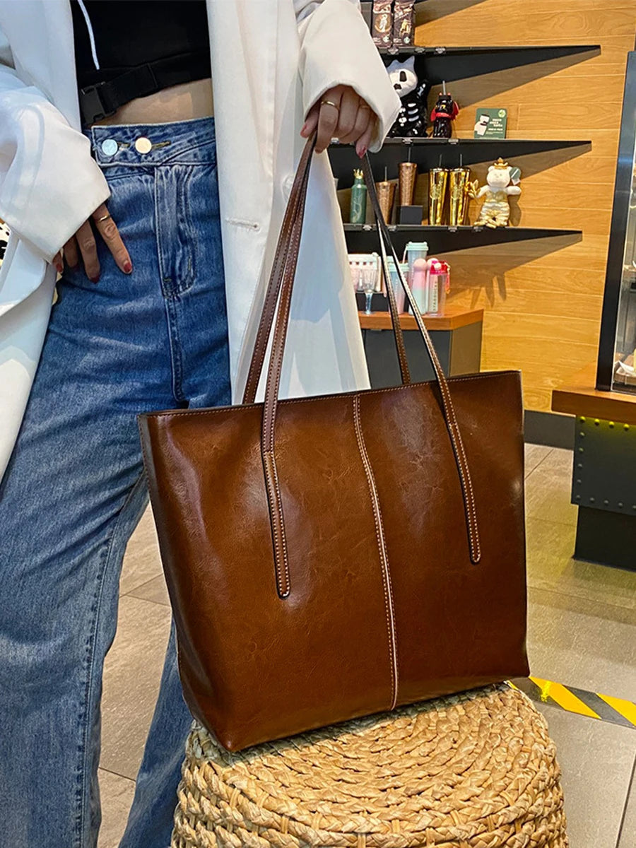 Sac cabas femme en cuir véritable zippé