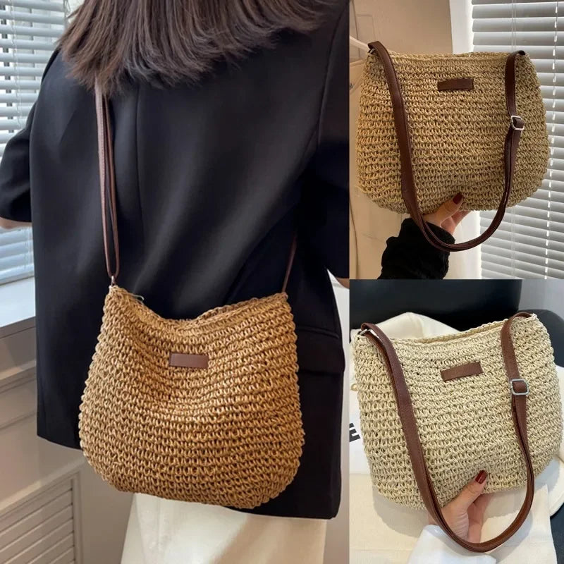 Sac bandoulière de plage en paille