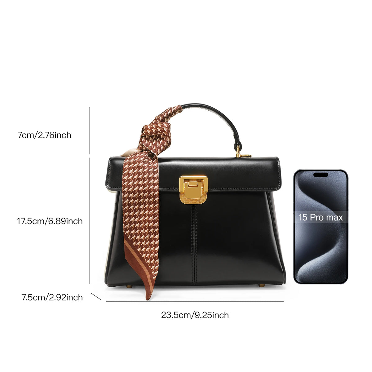 Sac à main femme en cuir véritable avec foulard
