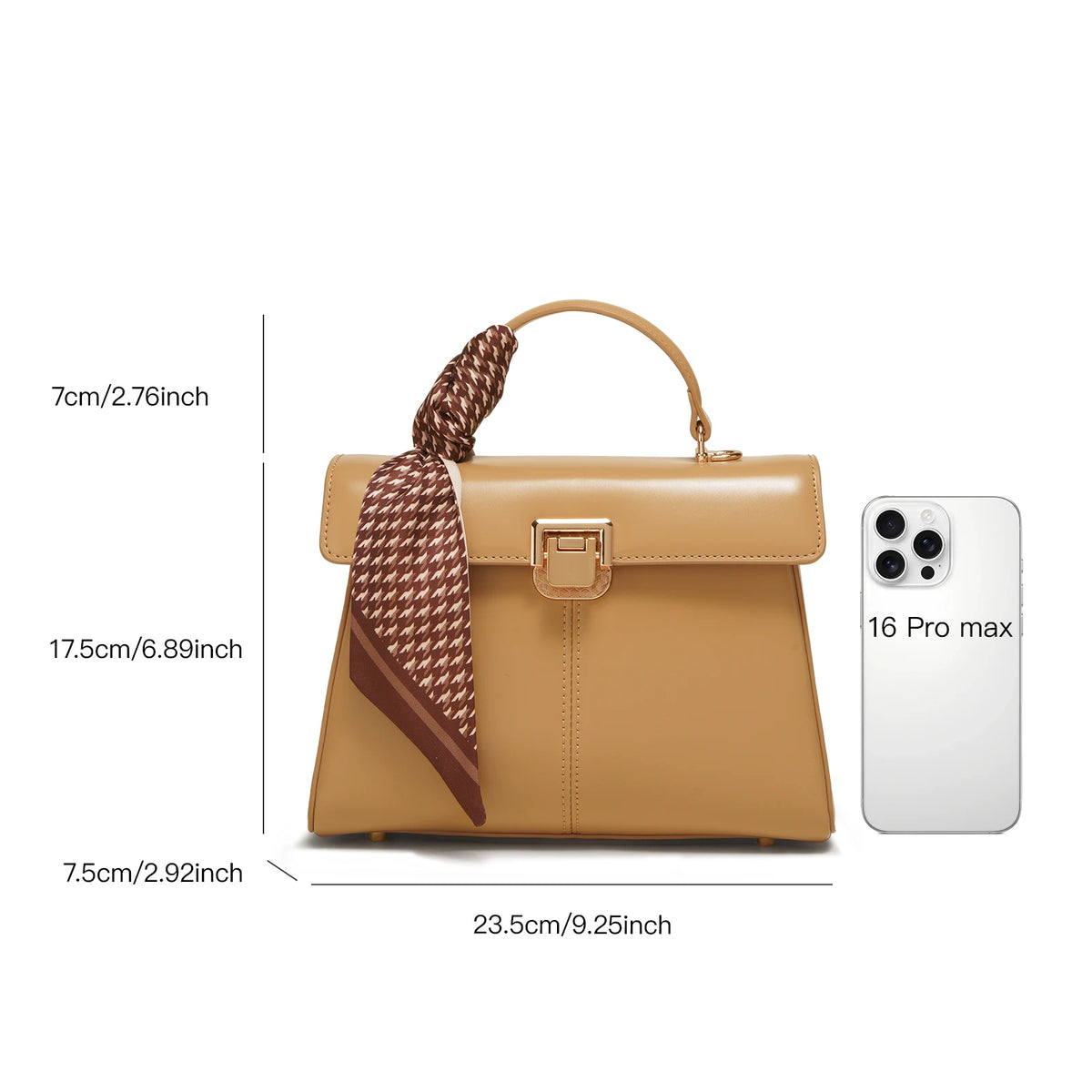 Sac à main femme en cuir véritable avec foulard