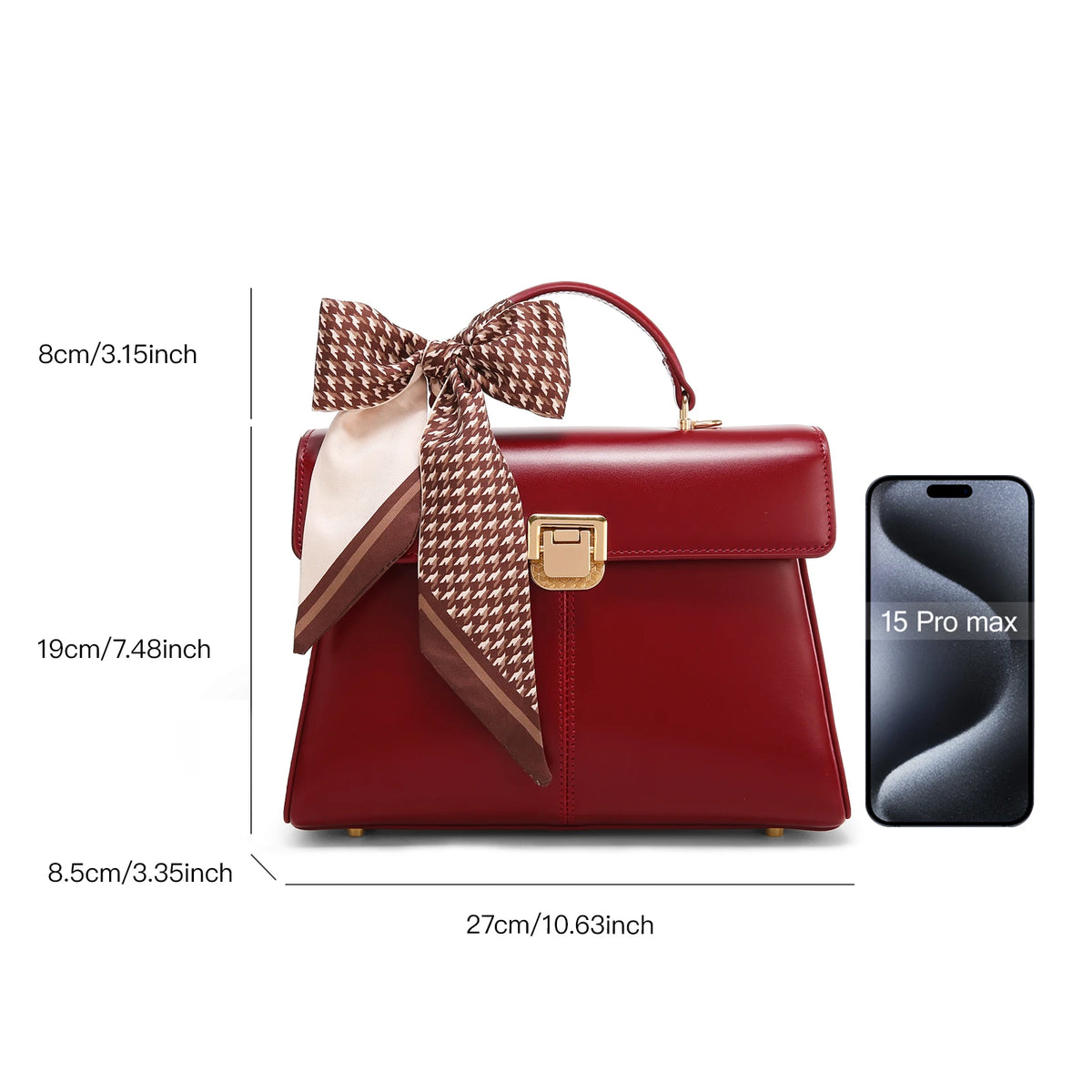 Sac à main femme en cuir véritable avec foulard