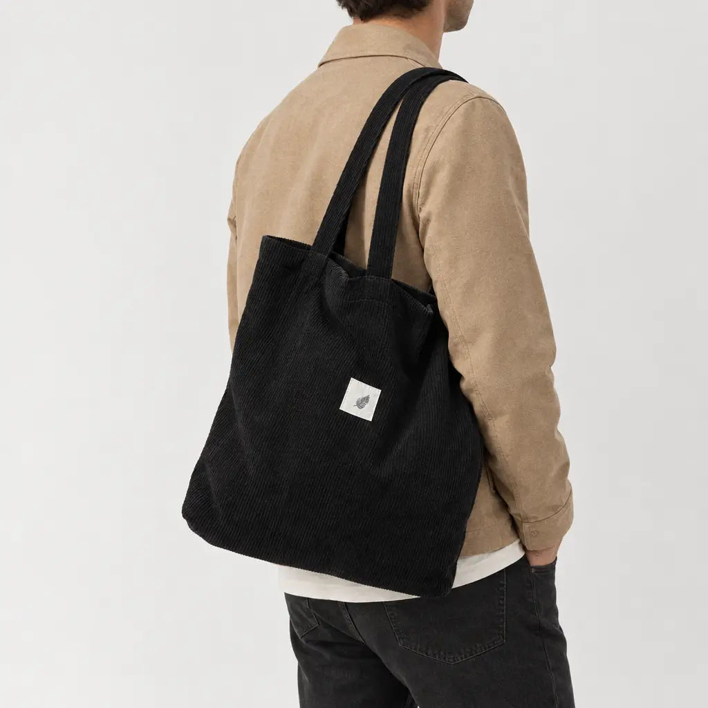 Sac cabas en velours côtelé - noir - 2 porte-arriere