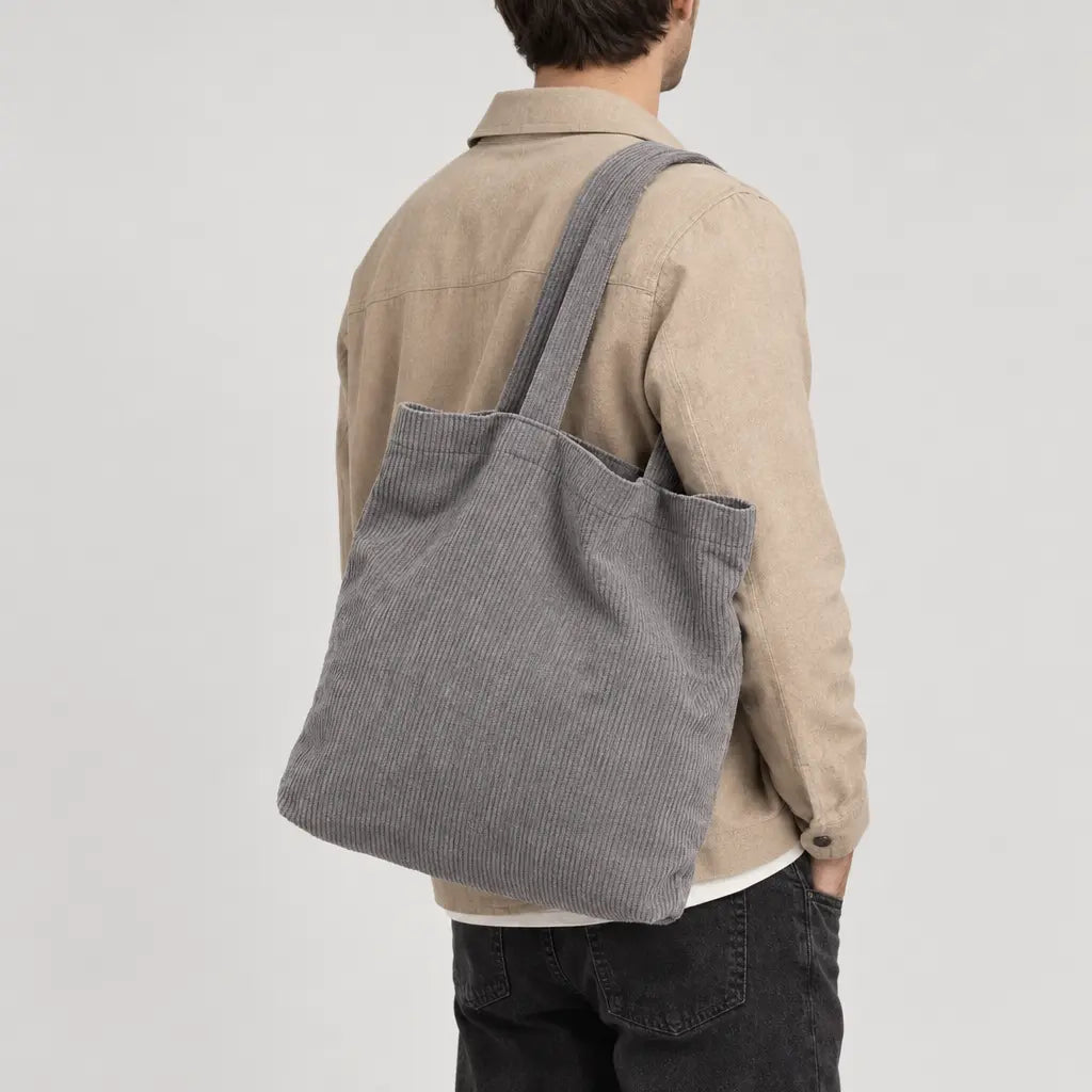 Sac cabas en velours côtelé - gris - 2 porte-arriere