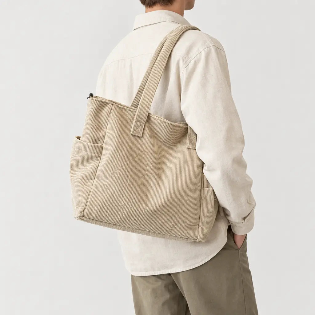 Sac cabas à bandoulière réglable - beige - 2 porte-arriere