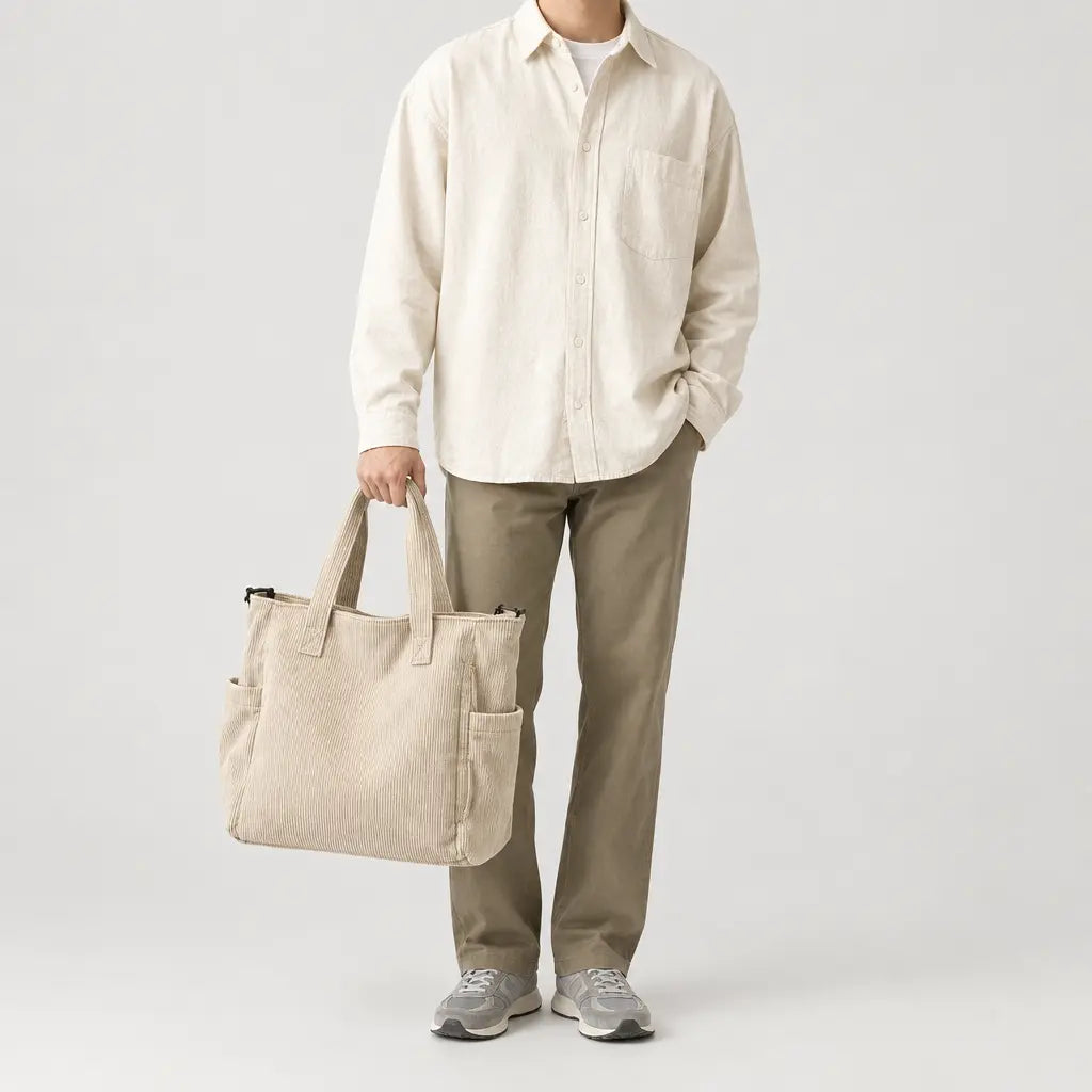 Sac cabas à bandoulière réglable - beige - 3 porte-face